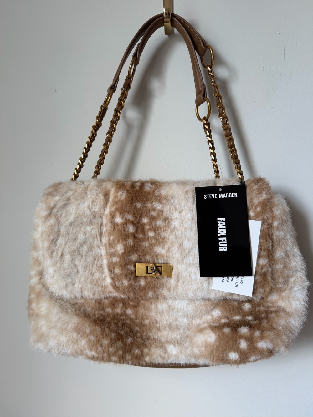 Steve Madden brown white spotted Faux Fur Shoulder Bag